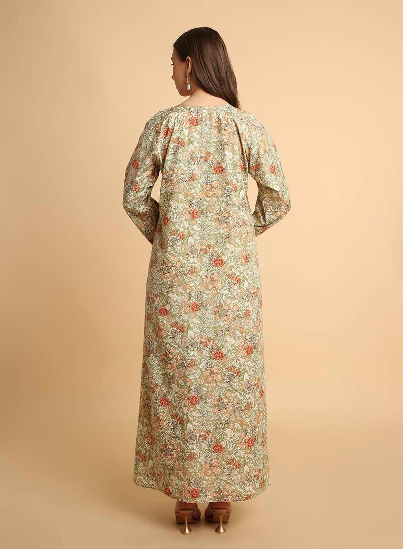 HANA & SARA Traditional Arabic Jalabiya Women’s Long Dress with Embroidered Neckline - Image 2